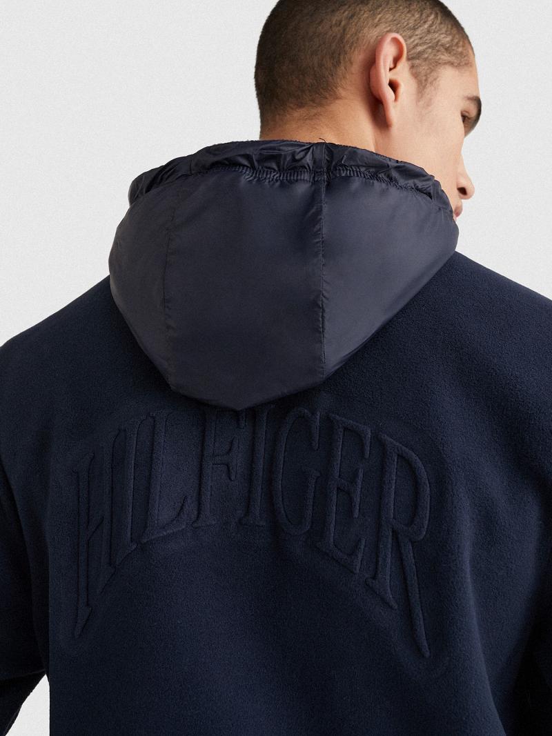 Férfi Tommy Hilfiger Recycled polar fleece crest Hoodies Sötétkék | HU 1242LIS